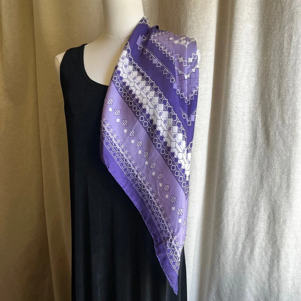 Ostinelli Purple Geometric‎ Silk Scarf Made in Italy Vintage 70s
